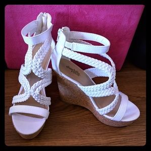 White Cork Wedge Sandals